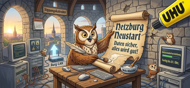 Uhus stellen nach dem Neustart unsere Netzburg wieder her.