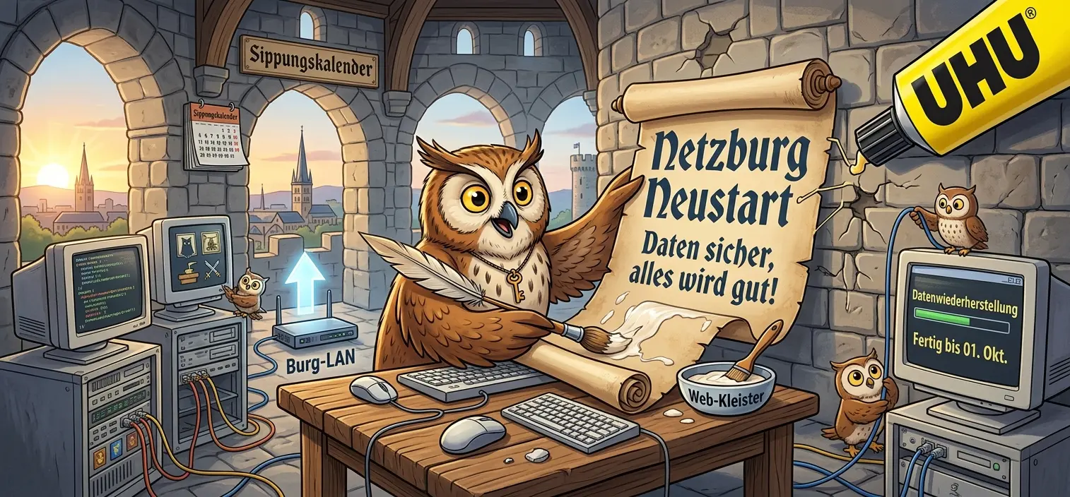 Uhus stellen nach dem Neustart unsere Netzburg wieder her.